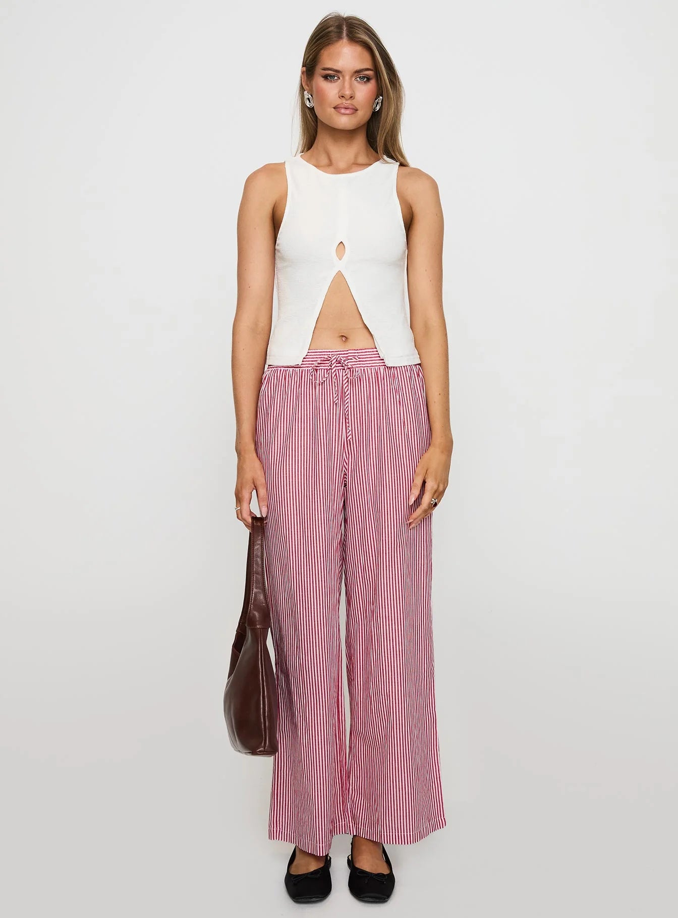 Holiday Tie Front Pants Red White Stripe