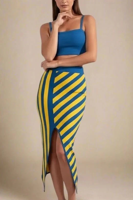 Nadia Bandage Crop Top and Midi Skirt Set Royal Blue