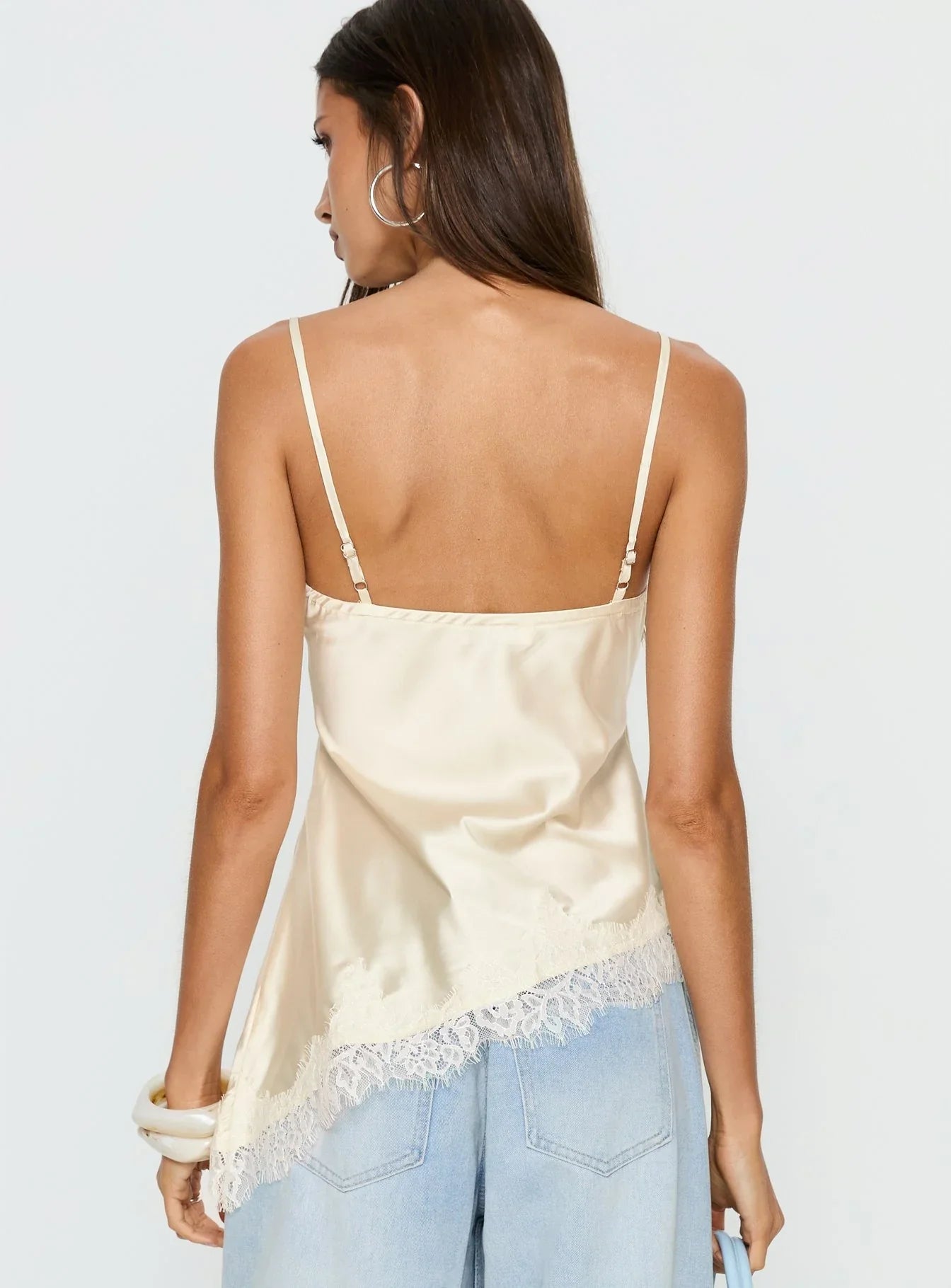 Winta Lace Trim Asymmetrical Satin Top Cream