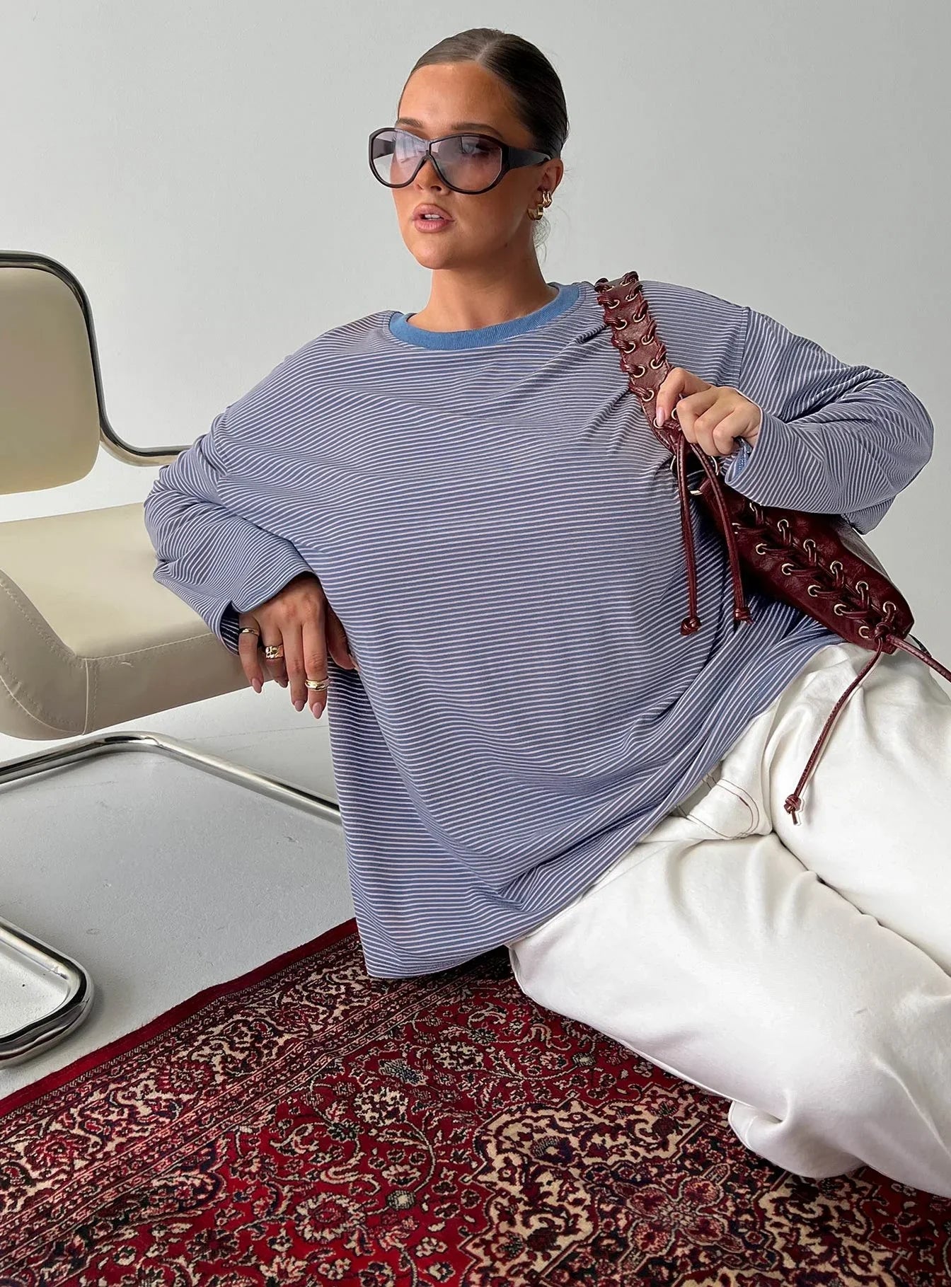 Marlah Long Sleeve Top Blue Stripe Curve