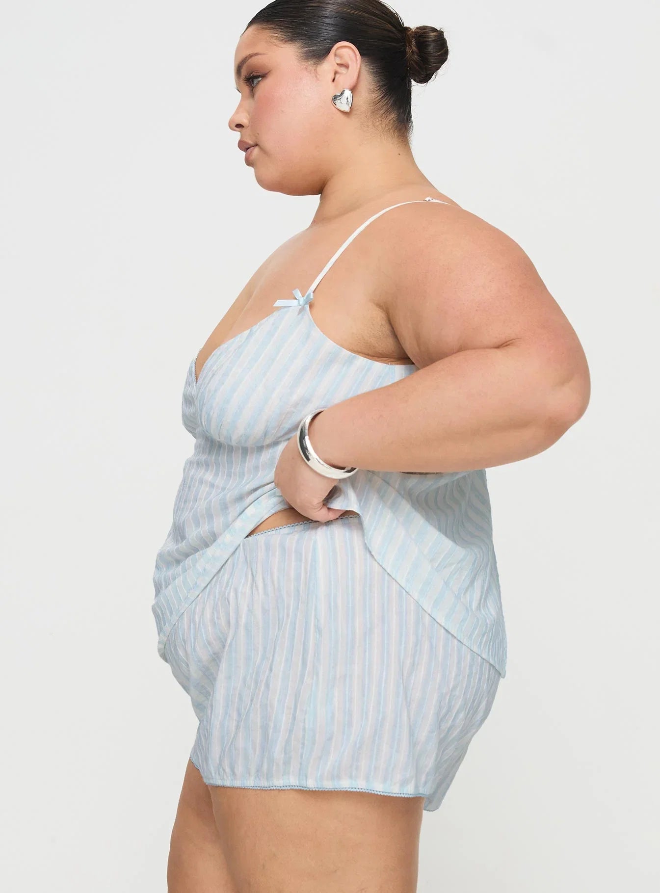 Tenderness Lace Sleep Set Blue White Stripe Curve