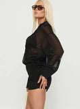Moonrising Long Sleeve Sheer Blouson Mini Dress Black