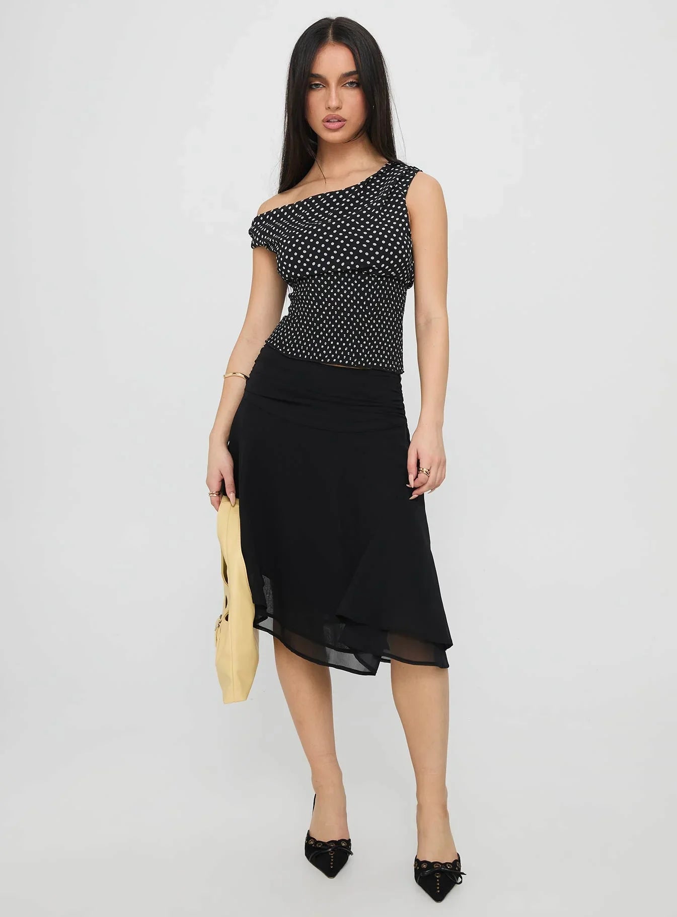 Evanescence Asymmetrical Midi Skirt Black