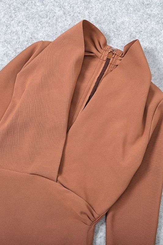 Blaire Long Sleeve Bandage Dress Tan Brown