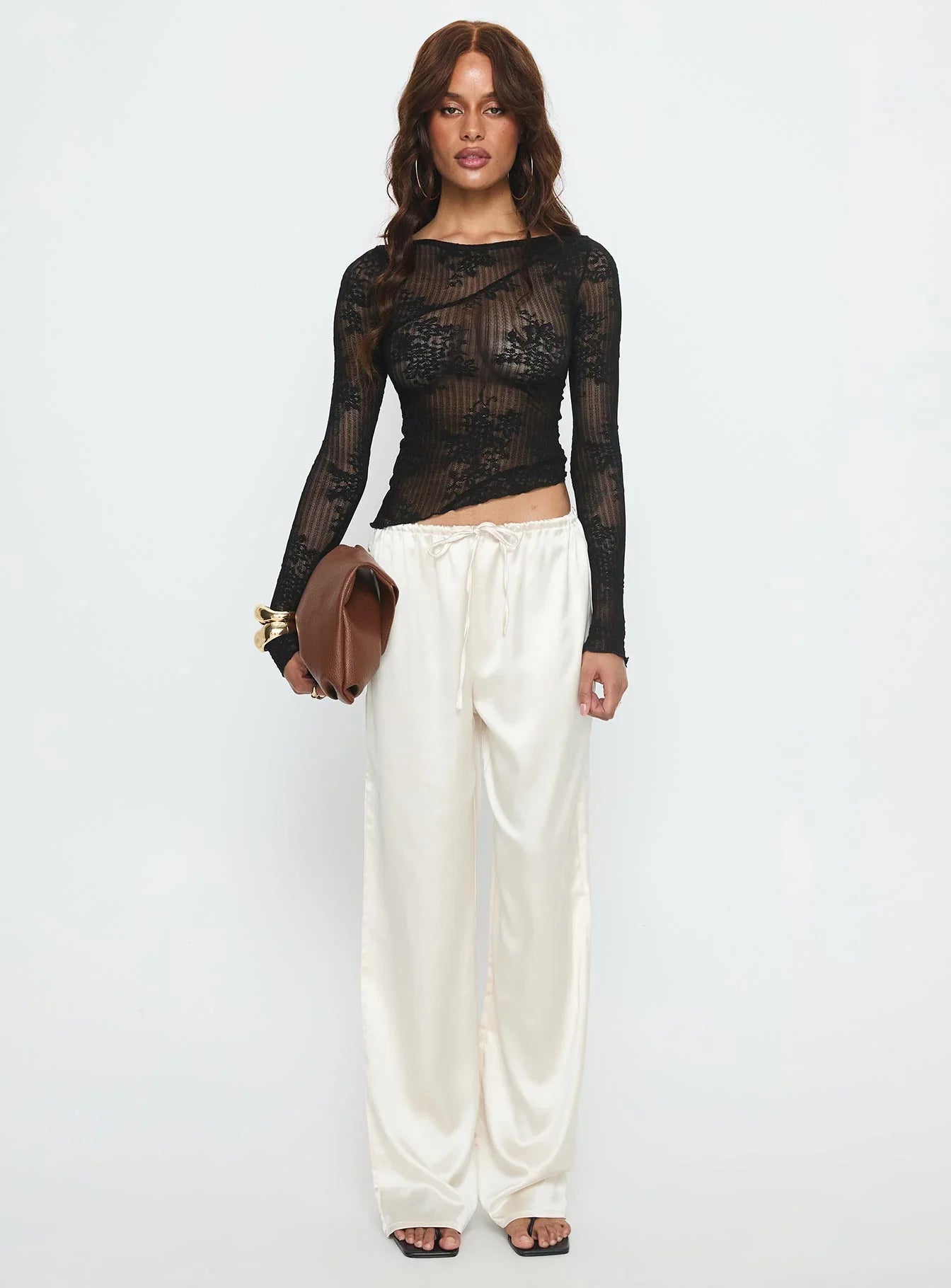 Mellissa Long Sleeve Sheer Textured Top Black