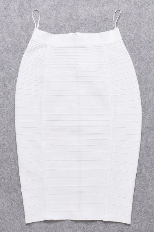 Leni Bandage Top and Knee Length Skirt Set White Pearl