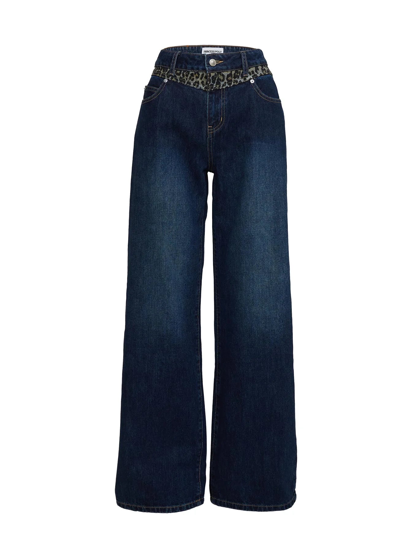 Savenna Mid Rise Wide Leg Jeans Dark Wash Leopard