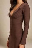 Lisa Long Sleeve Bandage Mini Dress Chocolate Brown