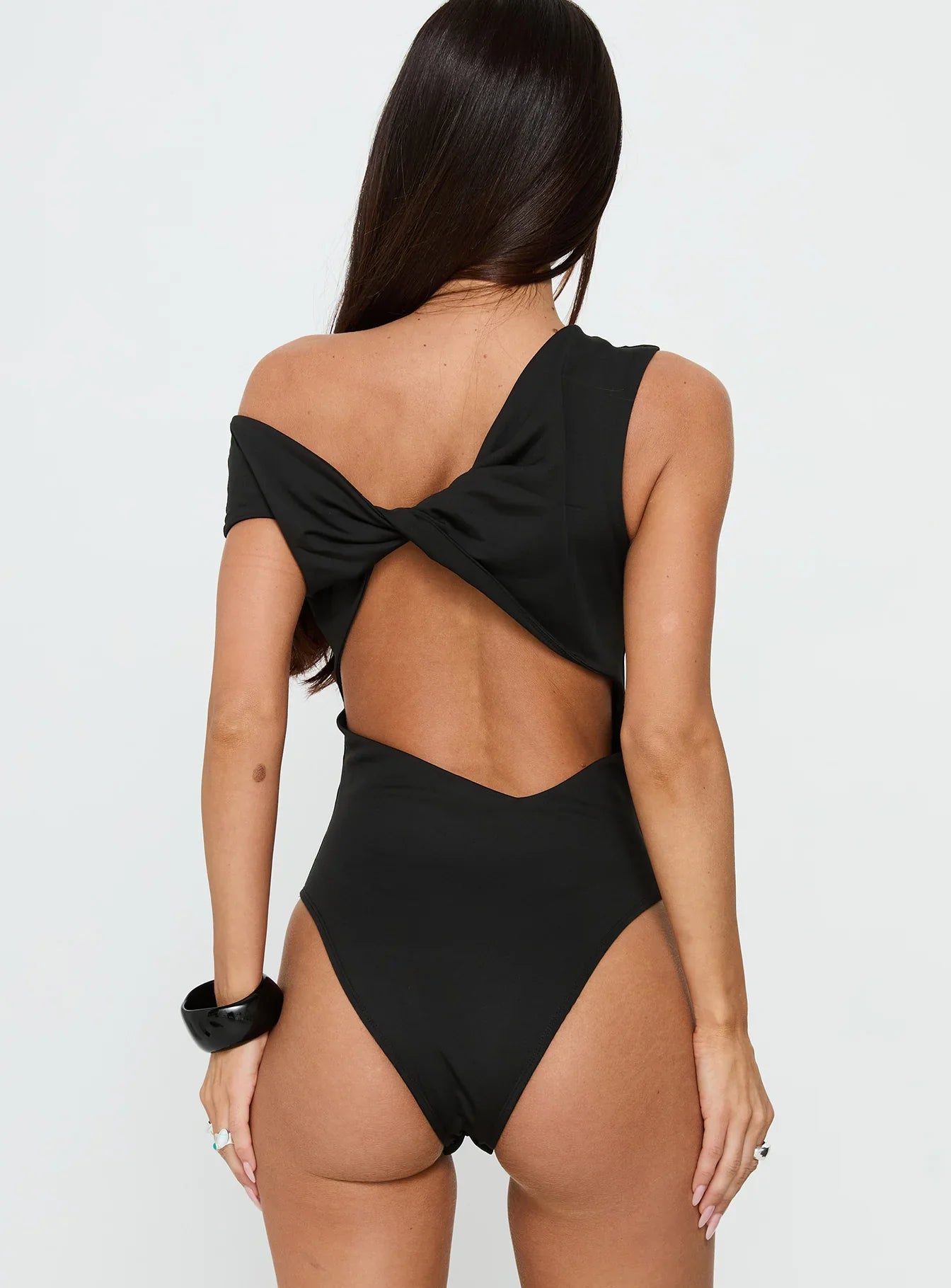 Back To Back Off Shoulder Twist Back Bodysuit Black