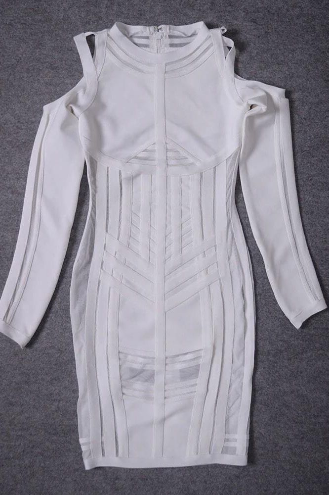 Amelia Long Sleeve Bandage Dress White Pearl Sale
