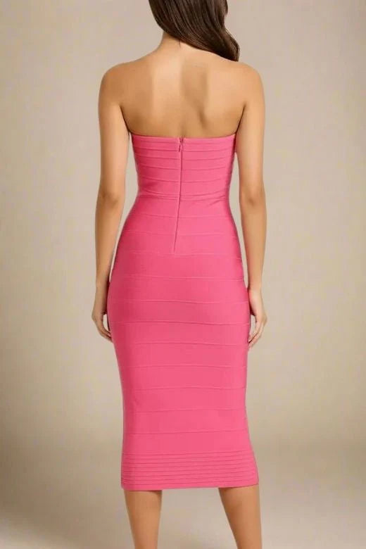 Aaliyah Bandage Midi Dress Hot Pink