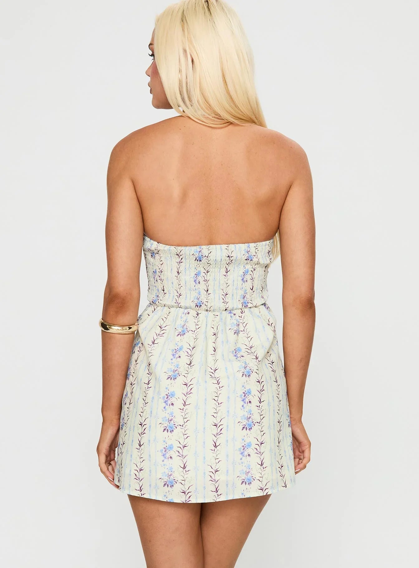 Jasmynne Halter Mini Dress White Blue