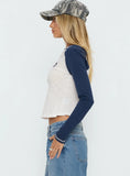 Tokyo 1990 Long Sleeve Raglan Graphic Top White Blue