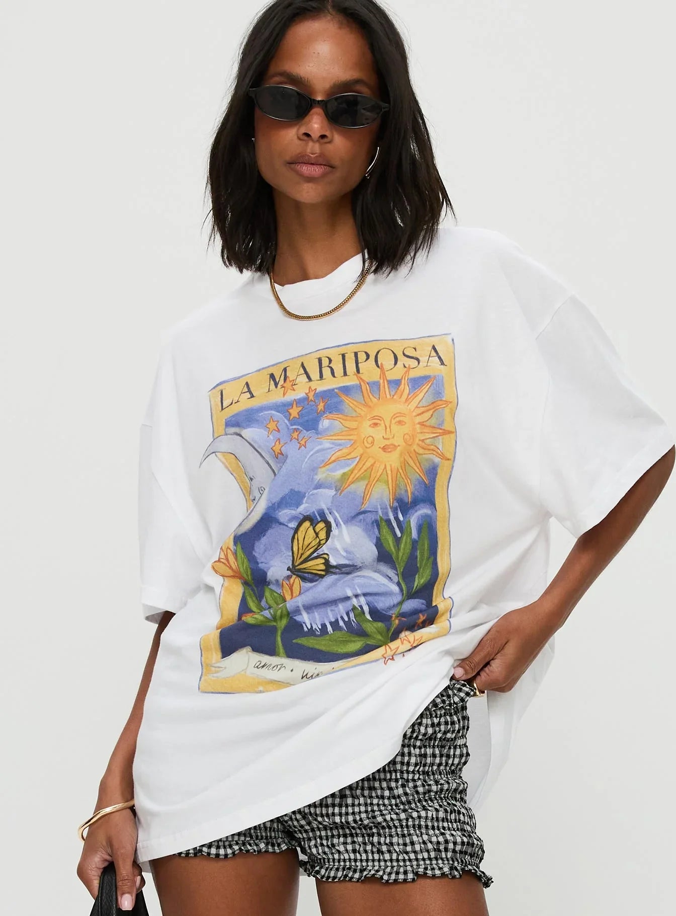 Tarot Card Oversized Graphic Top White Multi