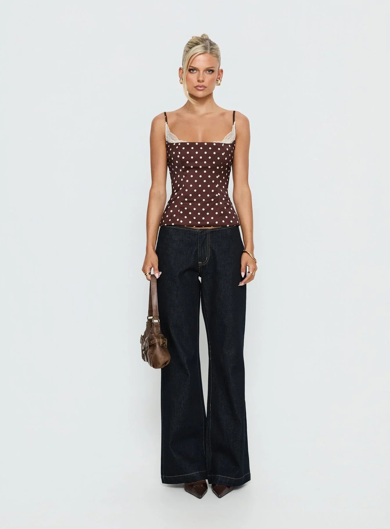 Renaissance Corset Lace Top Brown Polka