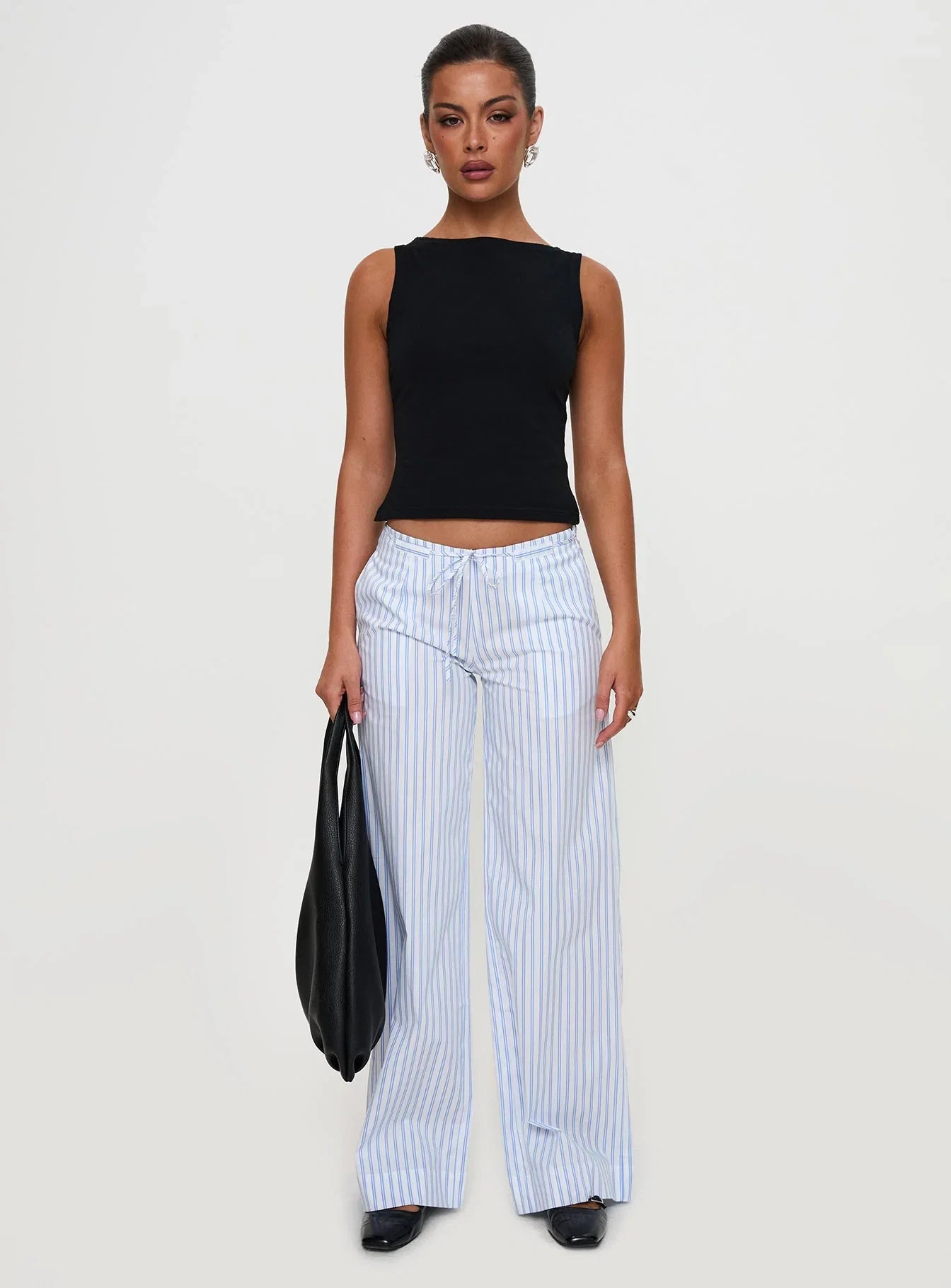 Collied Low Rise Pants Blue White Stripe
