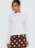 Bradly Shirred Long Sleeve Top White