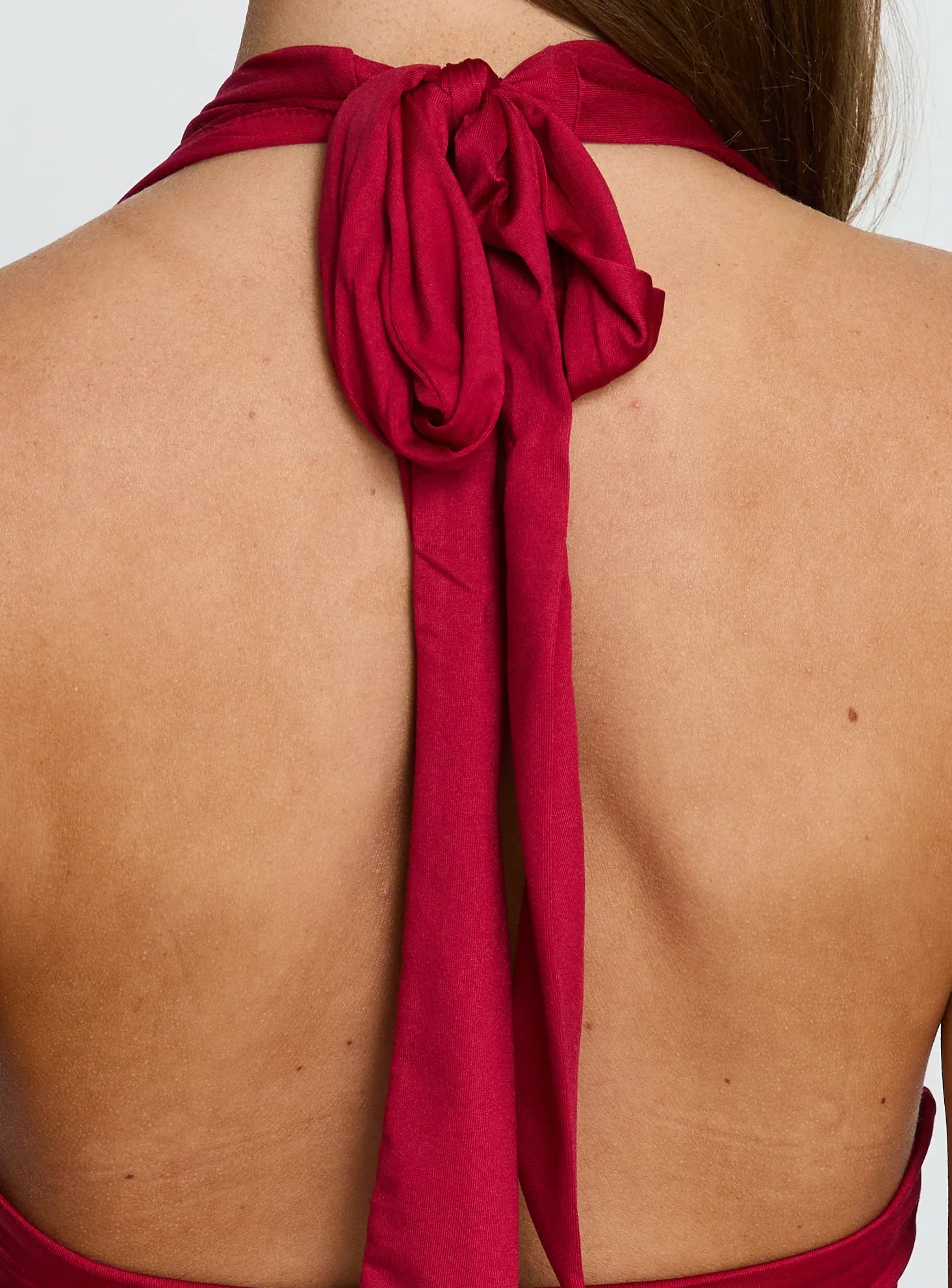 Emara Halter Asymmetrical Midi Dress Red