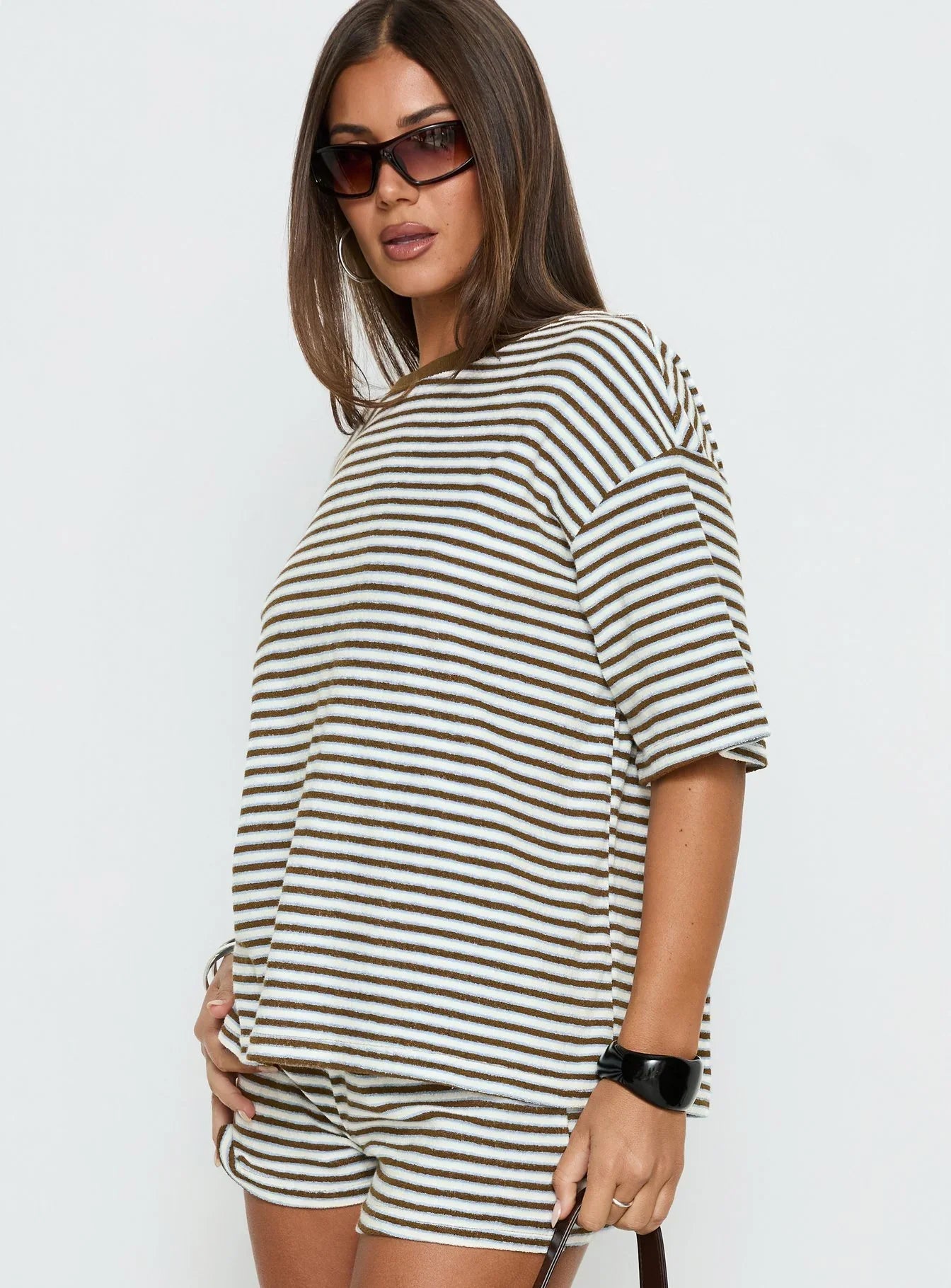 Selvina Terry Towelling Oversized Tee Multi Stripe
