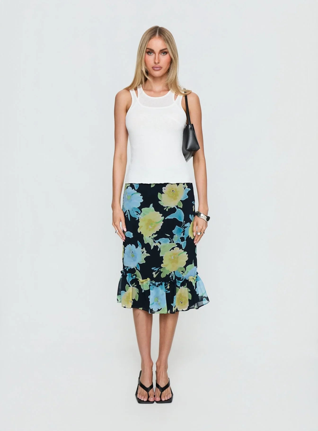 Tarla Midi Skirt Crystal Black Flower