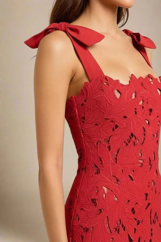 Odette Bodycon Lace Maxi Dress Lipstick Red