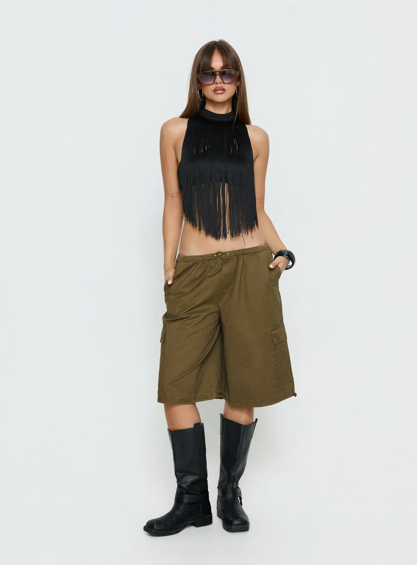 Allyza Baggy Cargo Shorts Olive