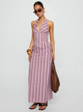 Avrie Halter Maxi Dress Pink Brown Stripe