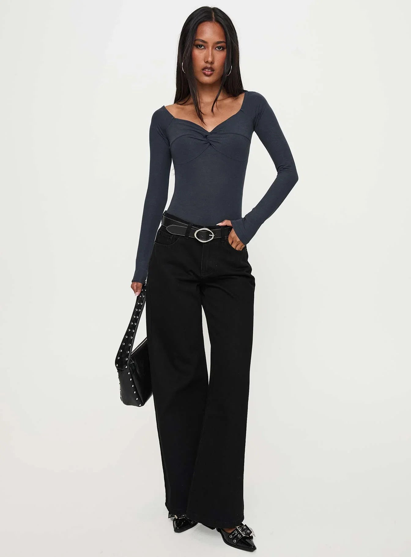 Colemane Mid Rise Wide Leg Jeans Black