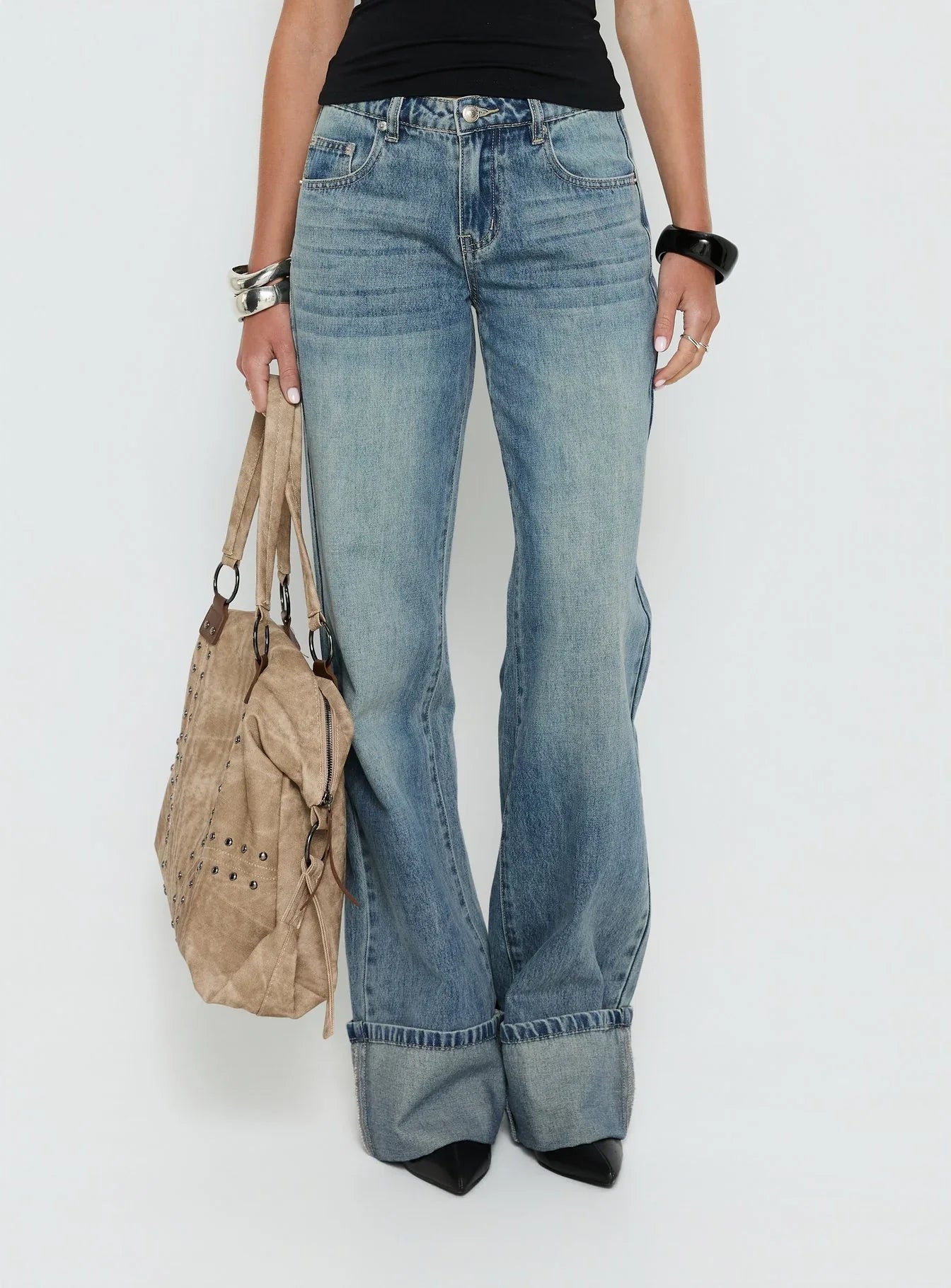 Ezia Wide Cuff Baggy Jeans Raw Denim