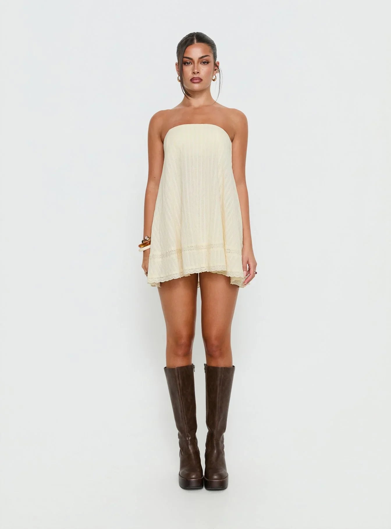 Gypsea Strapless Swing Mini Dress Butter Yellow