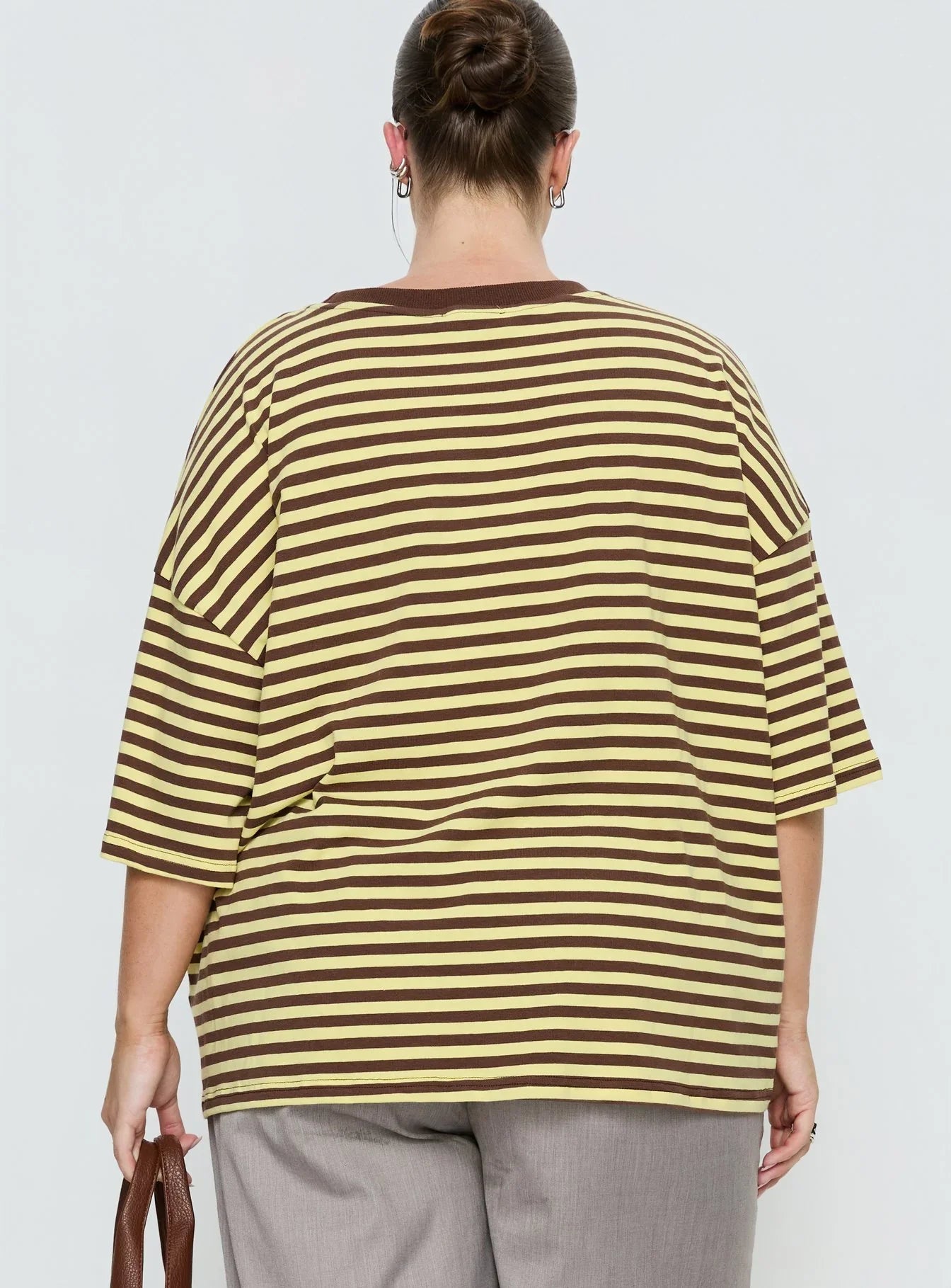Settle Down Short Sleeve Top Yellow / Brown Stripe Curve