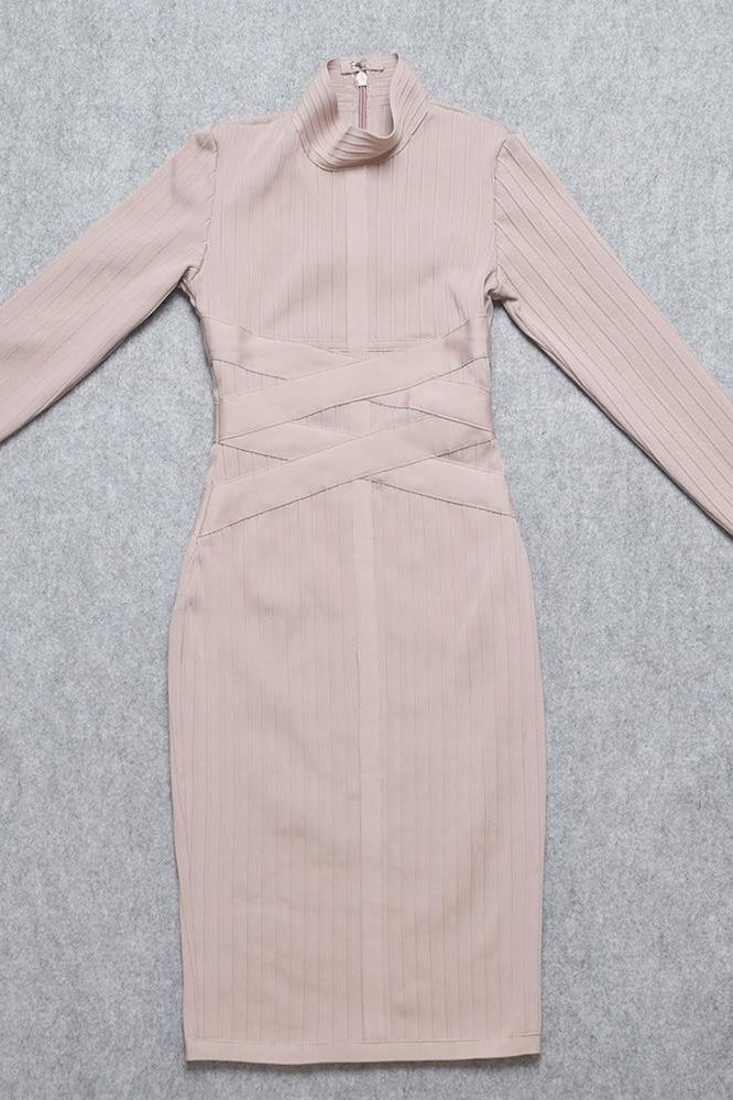 Jane Long Sleeve Bodycon Midi Dress Nude