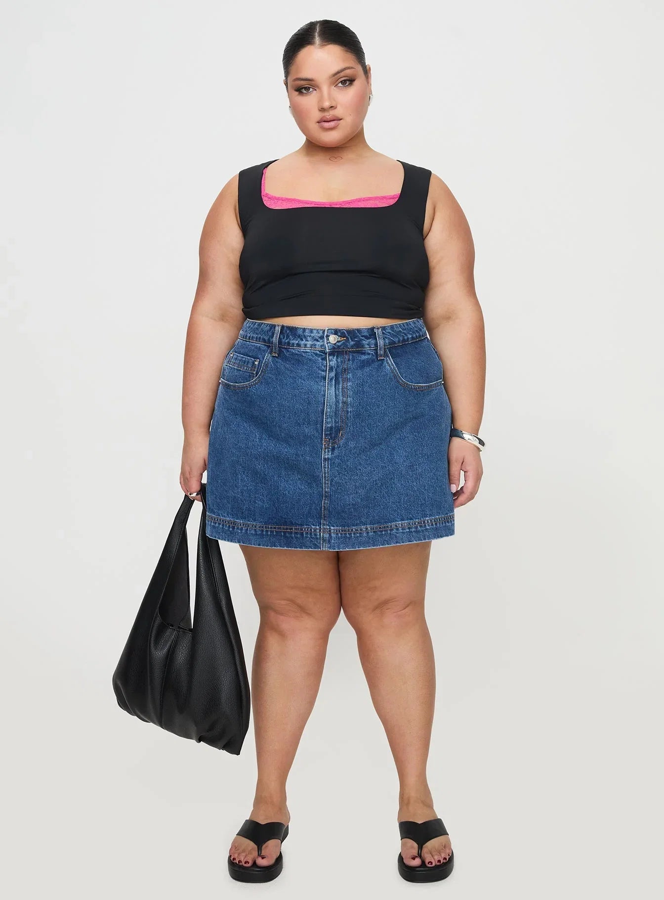 Back In Time Top Black Pink Lace Curve