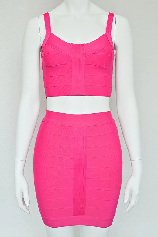 India Bandage Top and Mini Skirt Set Hot Pink