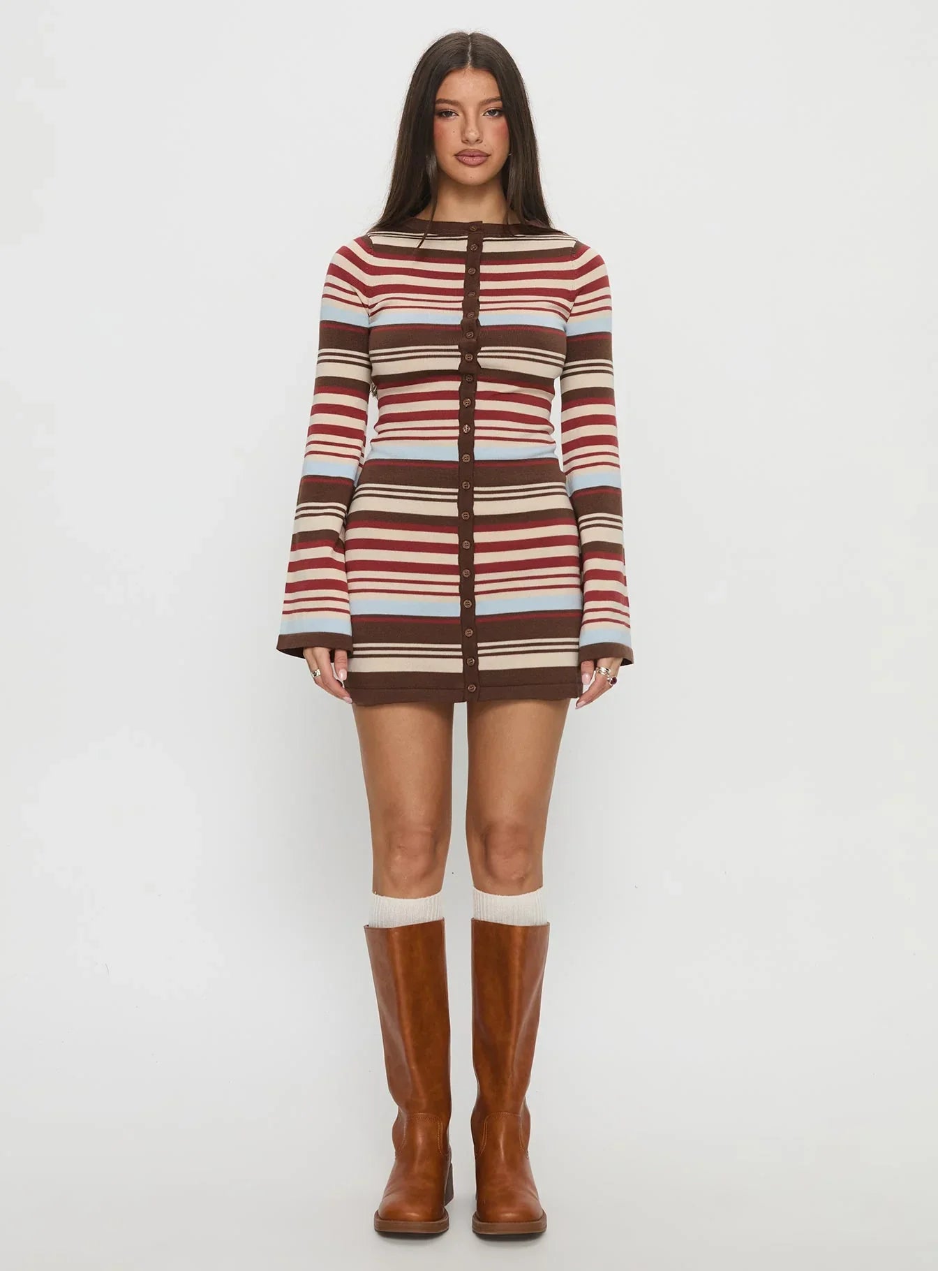 Norelai Long Sleeve Knit Mini Dress Multi Stripe