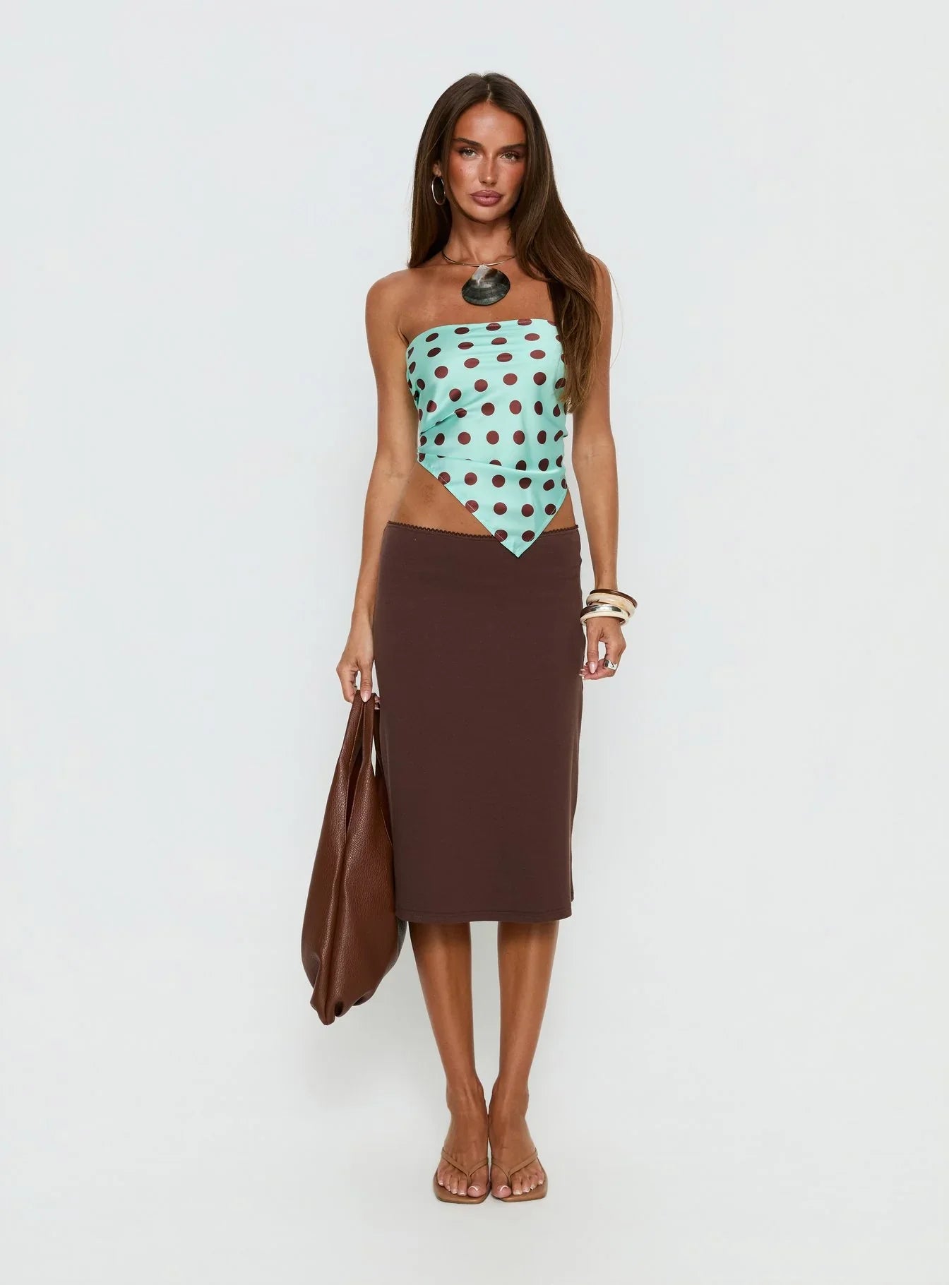 Lailana Tie Back Strapless Scarf Top Aqua Polka