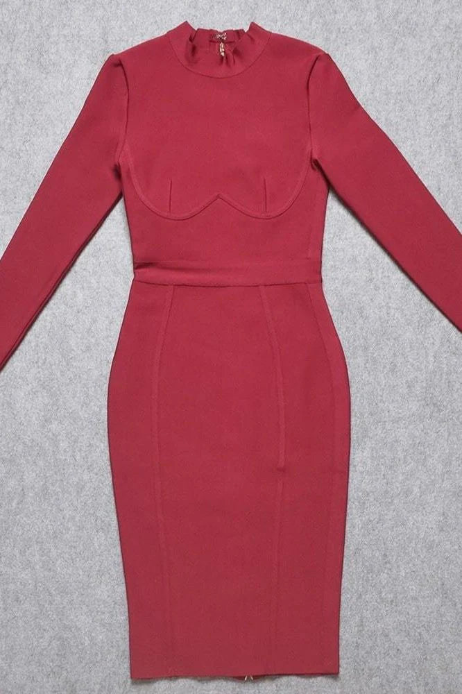 Dee Long Sleeve Bandage Dress Red Wine