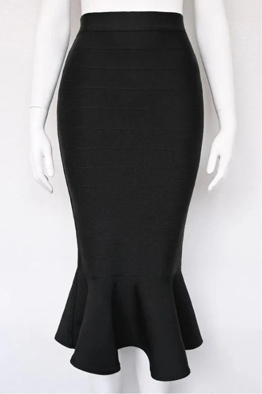Peplum High Waist Bandage Midi Skirt Classic Black