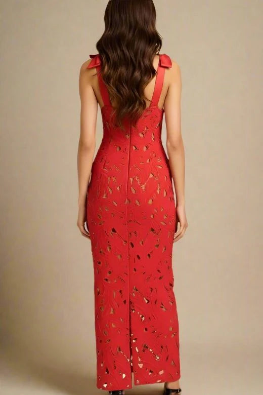 Odette Bodycon Lace Maxi Dress Lipstick Red