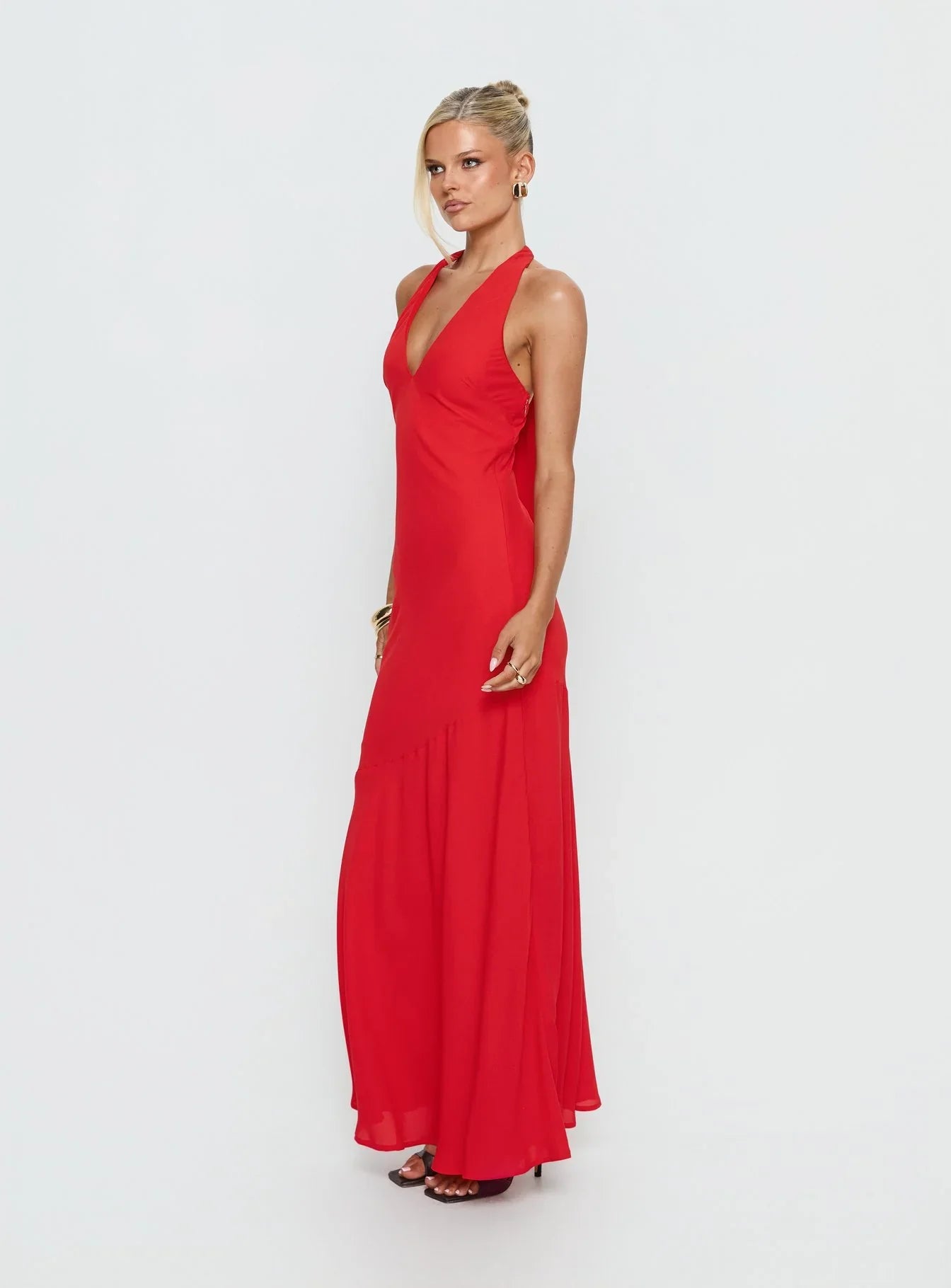 Luannie Halter Scarf Tie Maxi Dress Red
