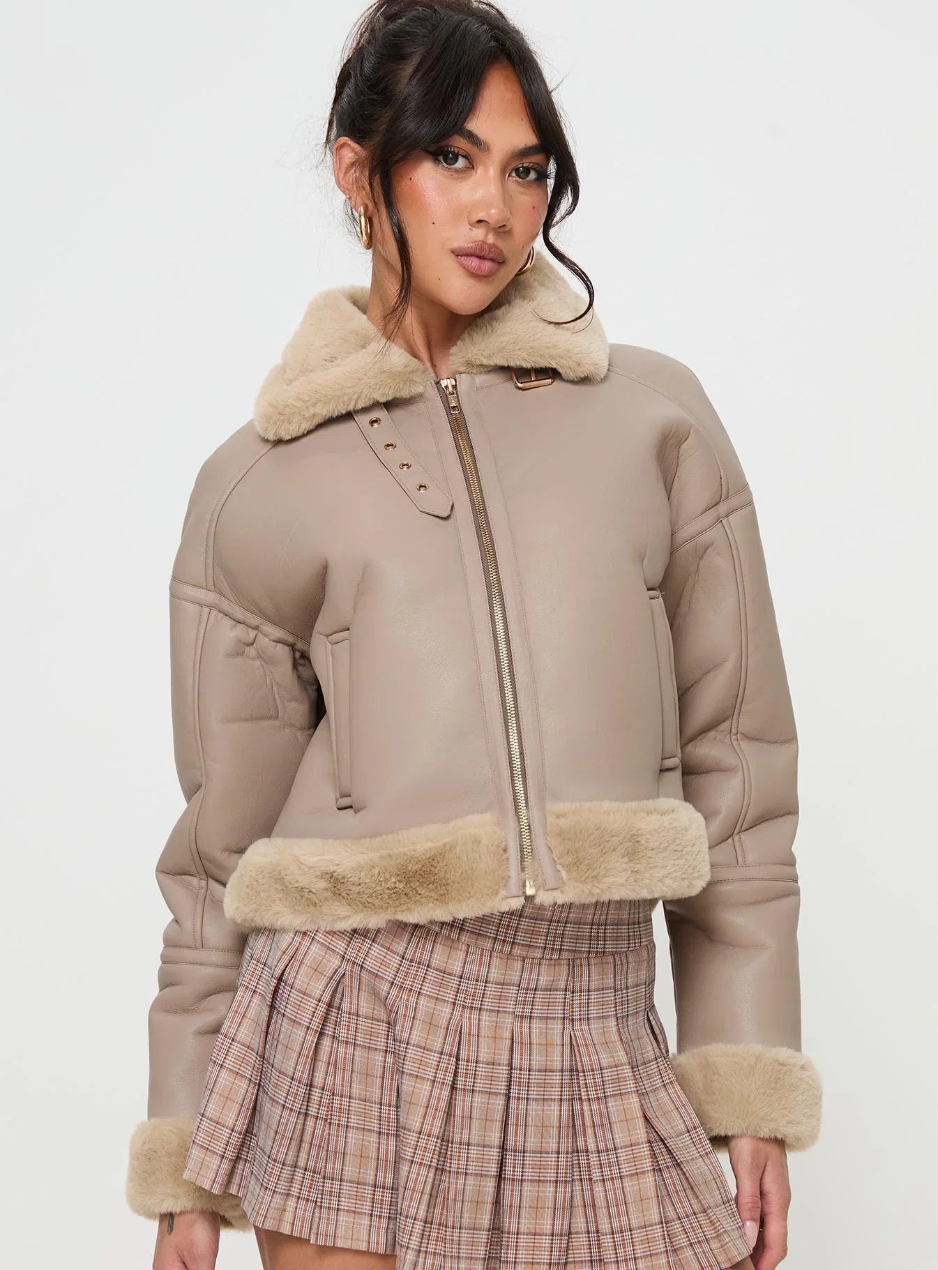 Henessy Faux Leather Jacket Beige