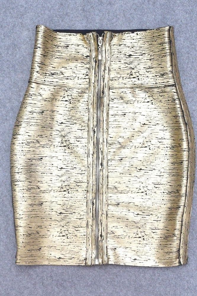 High Waist Leather Pencil Skirt Mini Length Gold Black