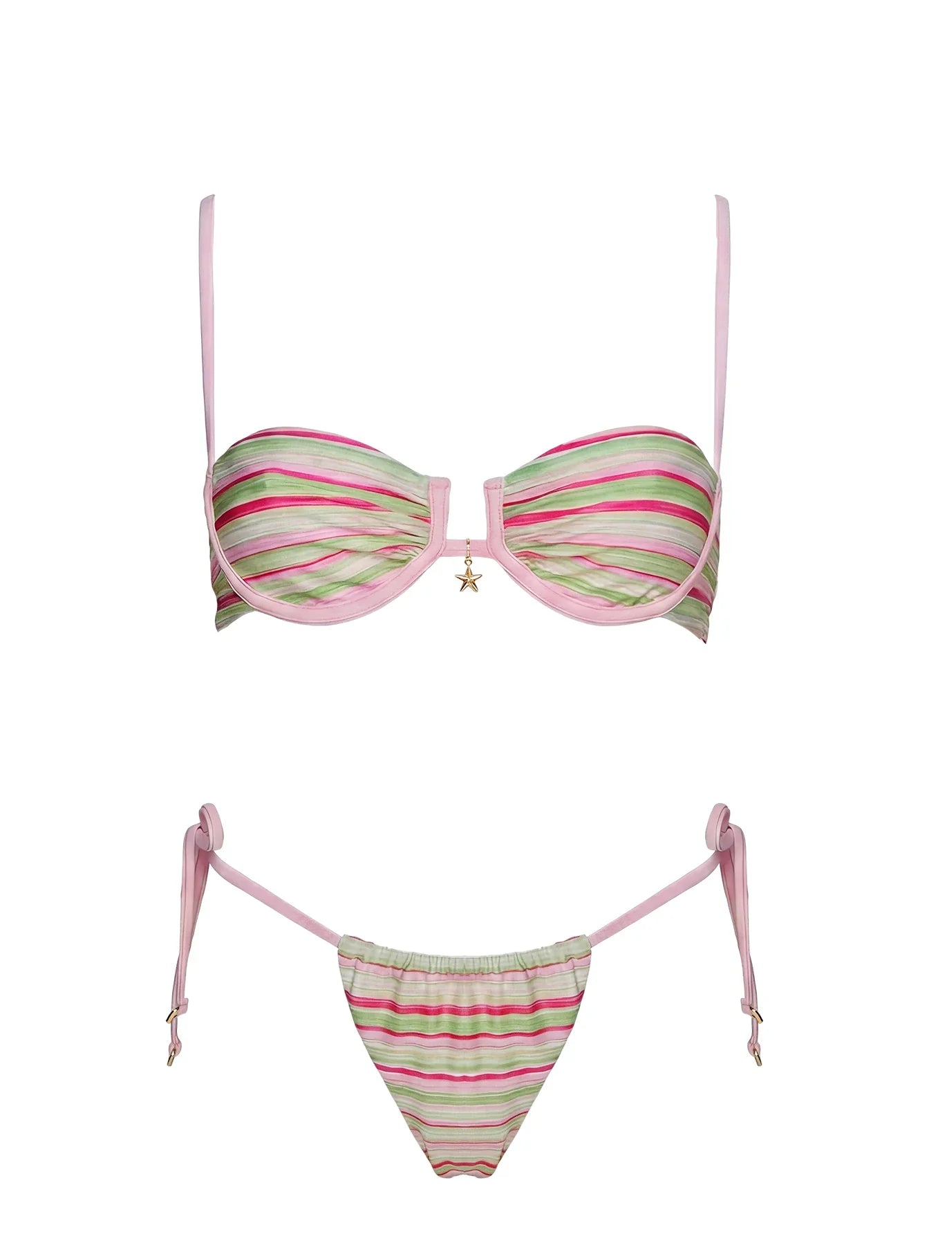Jenner Tie Side Bikini Bottoms Green Pink Stripe