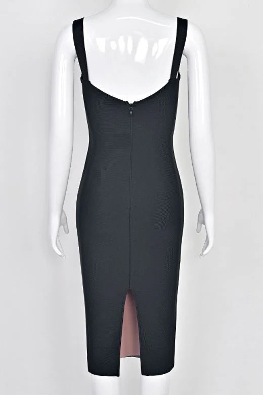 Marilyn Bodycon Wrap Midi Dress Classic Black