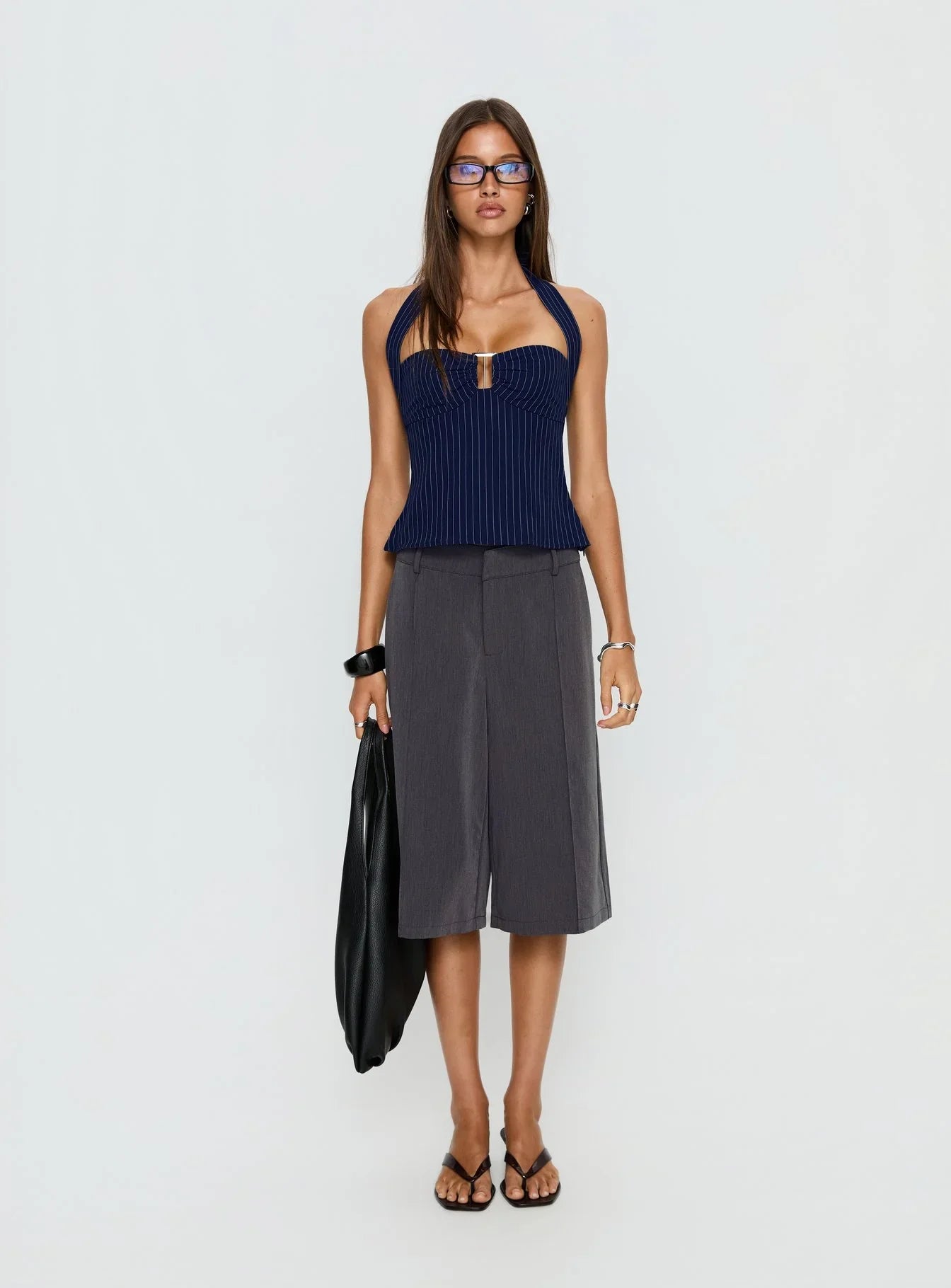 Isabetta Halter Top Navy Pinstripe