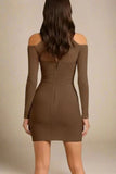 Dovie Long Sleeve Bandage Mini Dress Coffee Brown