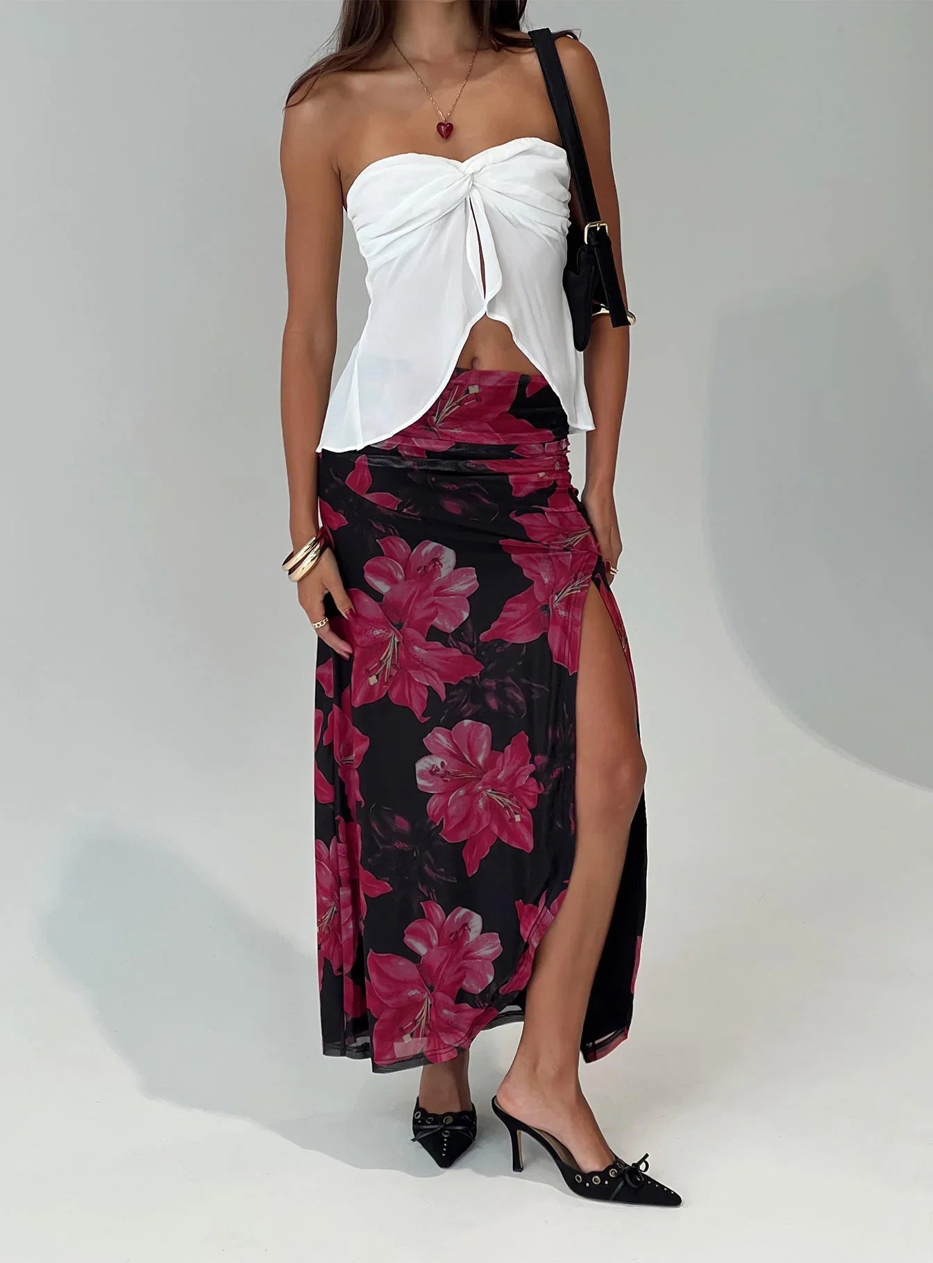 Cooperi Maxi Skirt Black Red Floral