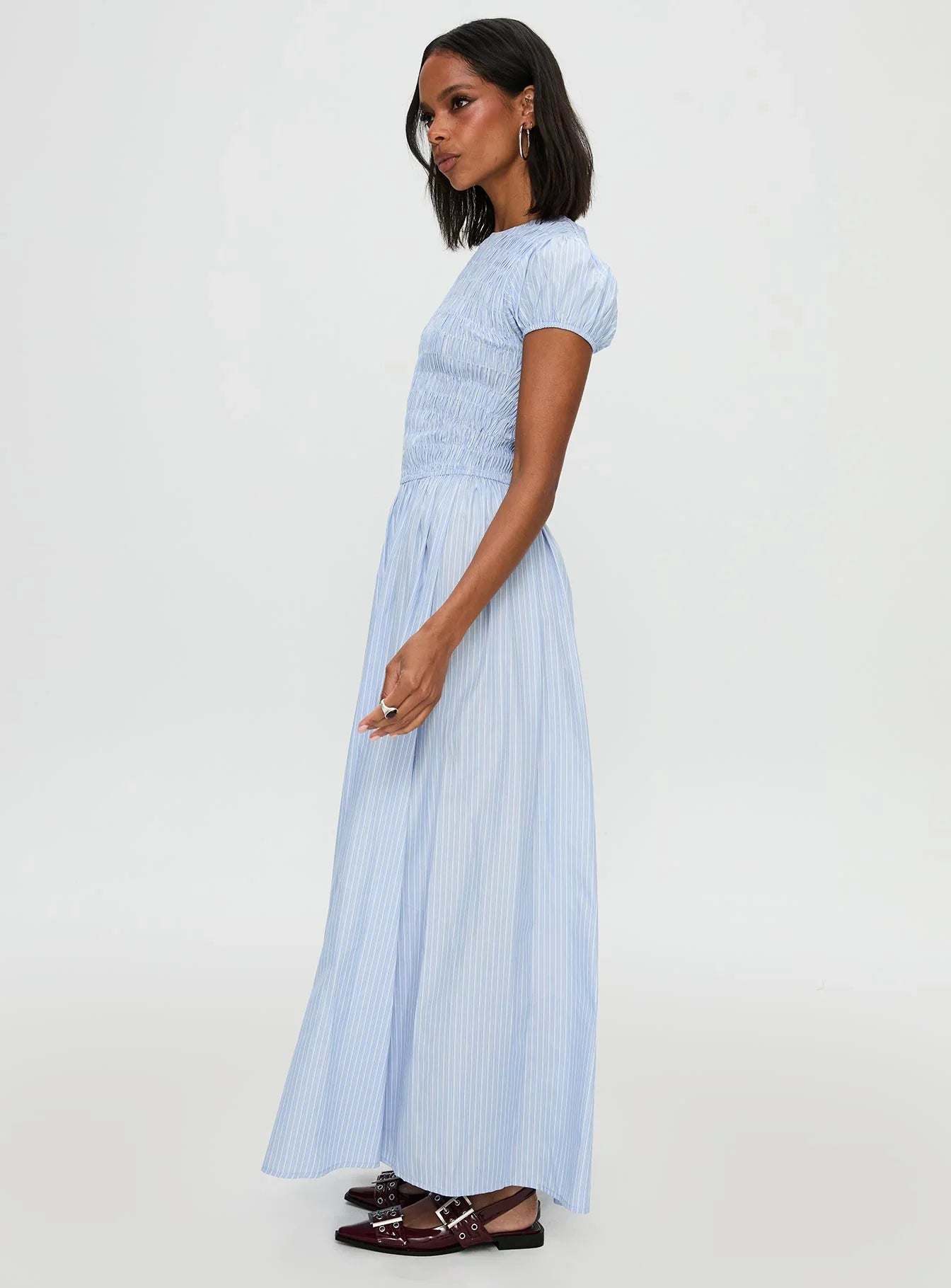 Wendelin Shirred Maxi Dress Blue Stripe