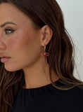 Goodnight And Go Bow Hoop Earrings Gold Red