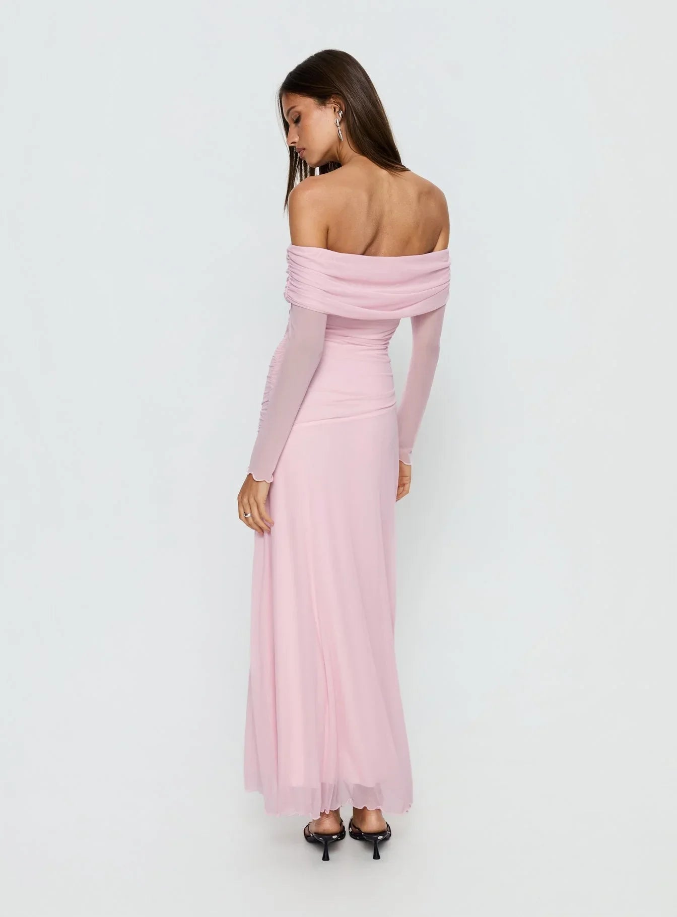 Emorissa Off Shoulder Long Sleeve Maxi Dress Soft Pink